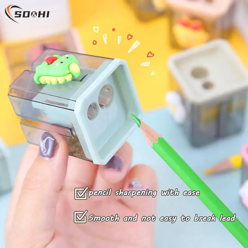 1 Stuk Kawaii Puntenslijper Kleine Schattige Cartoon Twee Gat Potlood Briefpapier Sacapuntas Grande Office Gadgets