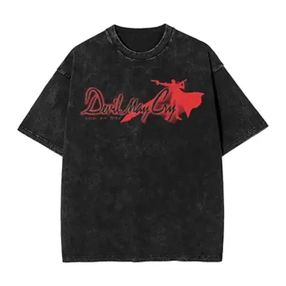 Devil May Cry Dante Logo Graphic T Shirt Vintage Washed T-Shirts Oversized Short Sleeve Tees Pure Cotton Men Women Clothing