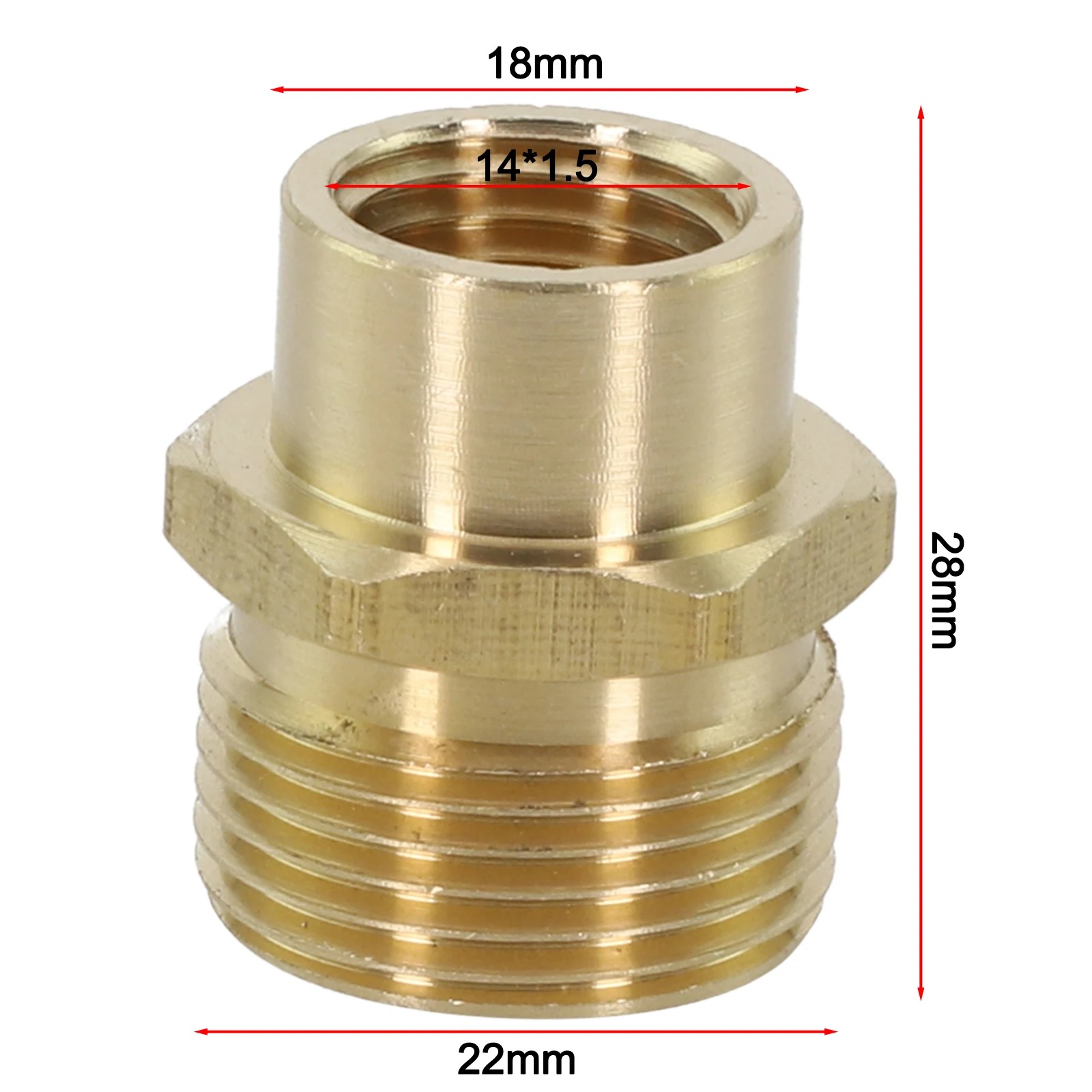 Brass Pressure Washer Quick Coupler 14x1.5 mm Internal Thread to 22x1.5 mm External Thread Connector for Hose Linkage