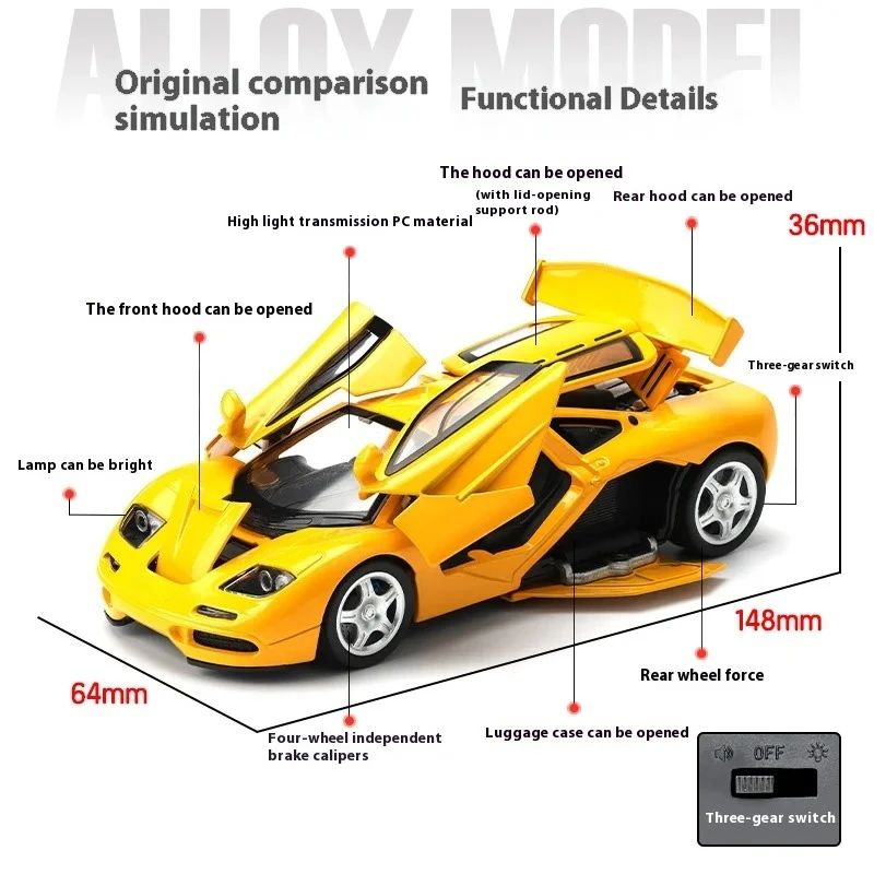 Voor 1:32 Simulatie McLaren F1 Legering Sportwagen Model met Basis kinderen Speelgoed Auto Collectie Ornamenten Jongens Verjaardagscadeau