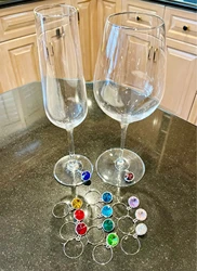 65pcs Colorful Birthstone Wine Glass Charms with 25mm Rings Wire Hoops Drink Markers Party Supplies Earrings Jewelry Women Gift