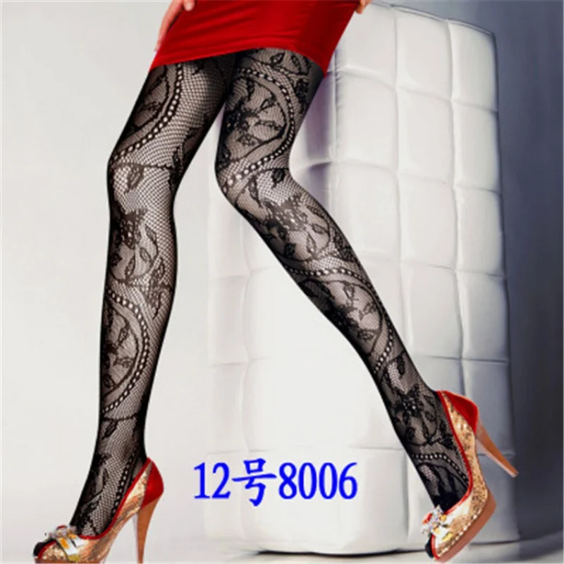 Retro Tattoo Lace Hollow Net Socks Totem Small Panty-Hose Female Sexy Tornado Mesh Stockings