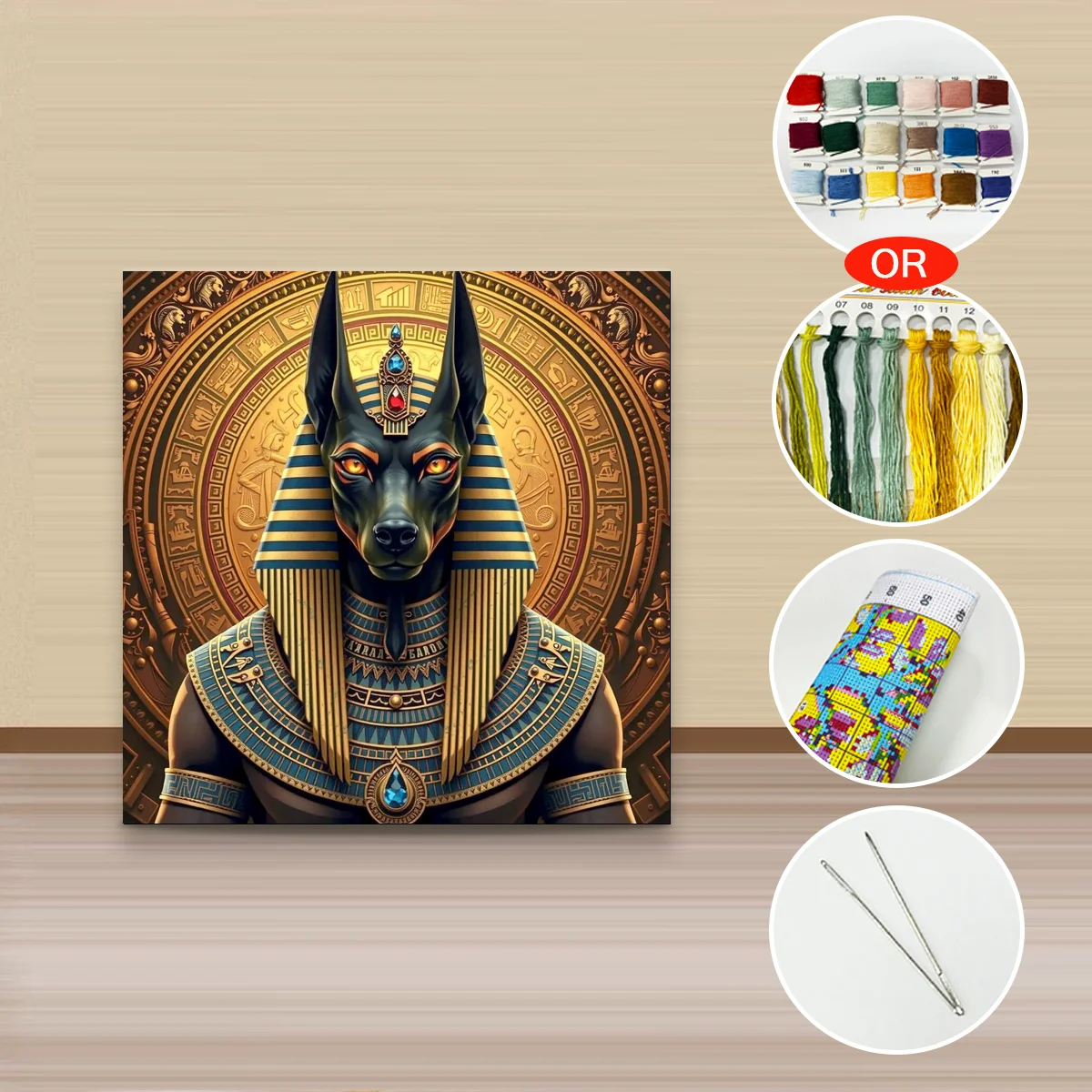 1 Stück 30x30 cm/11,8 Zoll, 11Ct/14Ct Kreuzstich-Set, DIY Valentinstagsgeschenk, Stickerei-Set für Festlichkeiten, Anubis Ägyptischer Gott – Detail 3