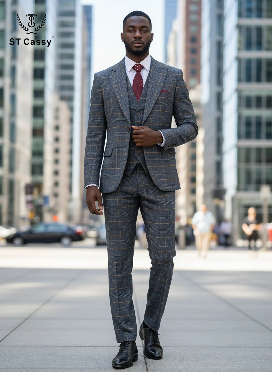 ST Cassy 3 Piece Checkered Suit Set grey Men Stylish Business Office Wedding Formal Outfit full Elegant man suit - AliExpress 200000343 ST Cassy 3 Piece Checkered Suit Set grey Men Stylish Business Office Wedding Formal Outfit full Elegant man suit - AliExpress 200000343