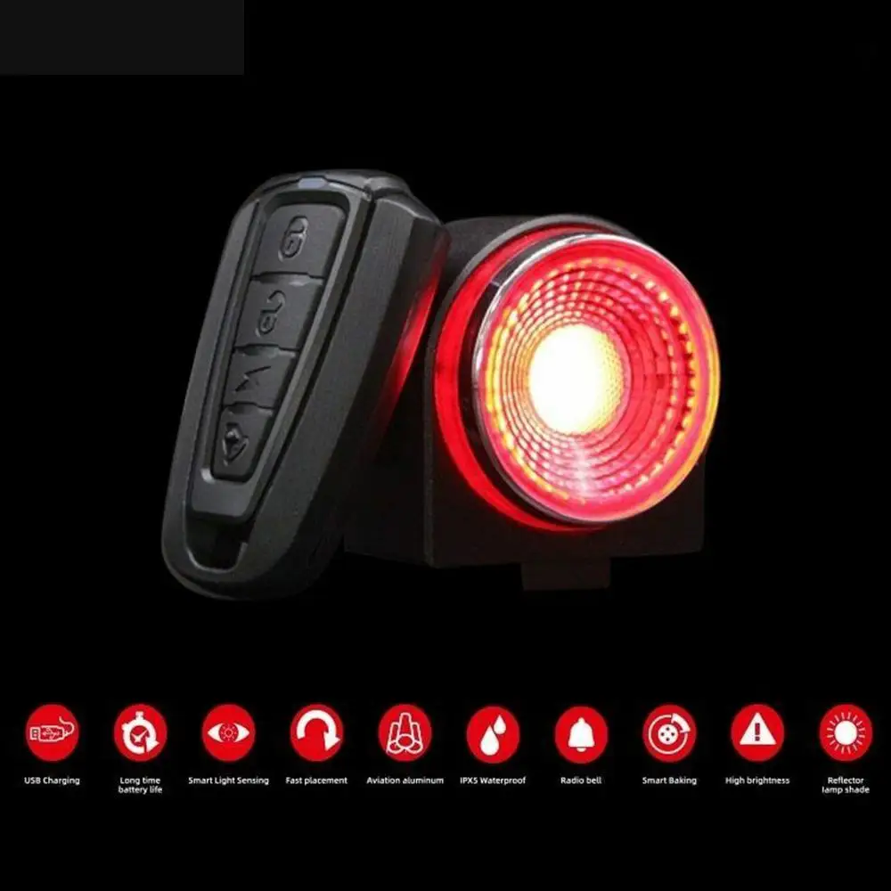 

ANTUSI A8 Automatic Brake Taillight Remote Bicycle Rear Light Wireless Bell Road Bike Anti-theft Alarm Loc MTB Lamp