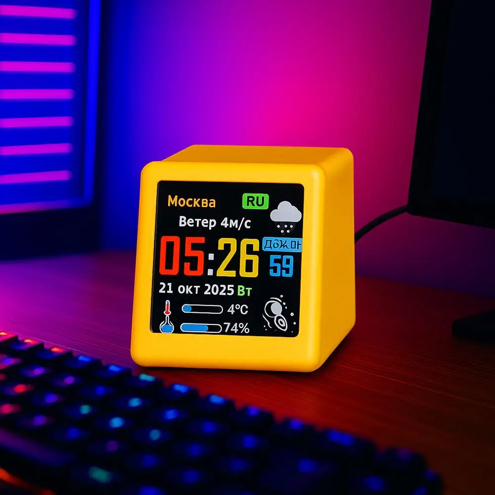 Ratón WIFI inteligente Simple ordenador de escritorio estudio despertador meteorológico pantalla a Color temperatura humedad estación meteorológica pequeña TV