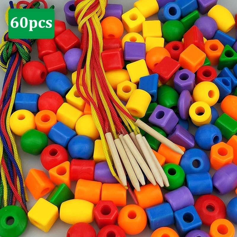 60pcs Pack Educational Montessori Toys for Kids Children Beaded Toys Handmade Building Blocks Intelligence Development Games