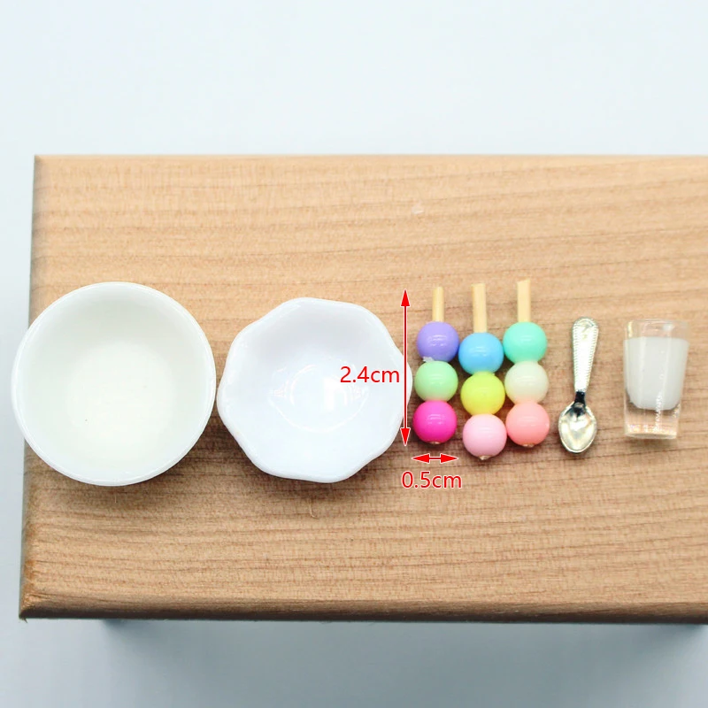 1:12 Dollhouse Fish Balls Skewers Tableware Set Dollhouse Mini Food Accessories Dolls House Decorations Pretend Play Toys