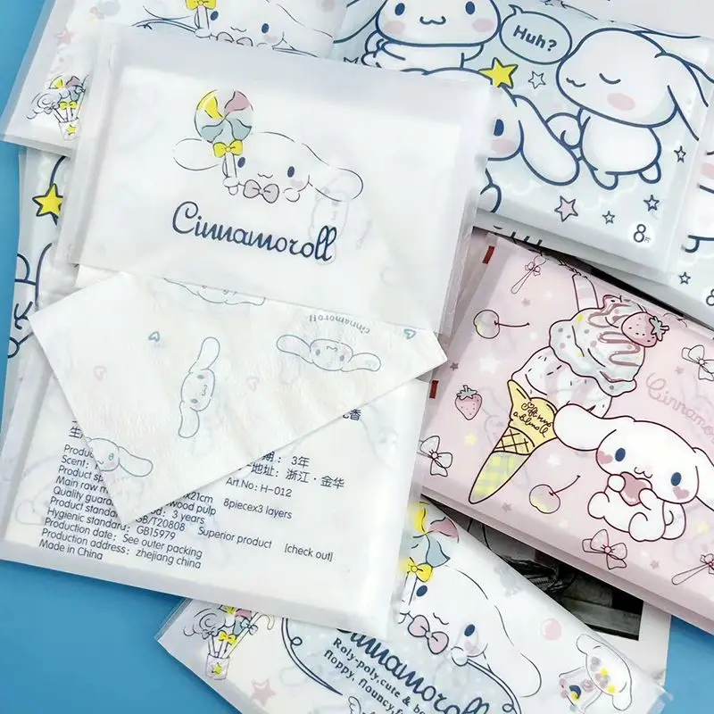 Sanrio Cinnamoroll Tissue Printing Handkerchief Tissue Leather Clip-on Outdoor Portable Paper Facial Napkin for Girls Students