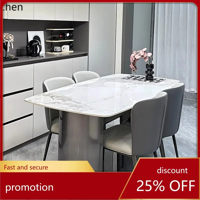 

HT minimalist rock slab dining table modern simple light luxury small apartment high-end stainless steel