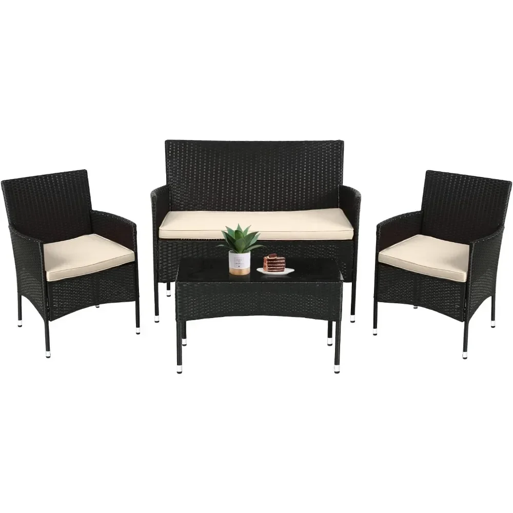 

# Hot Patio Furniture Set 4 Pieces Outdoor Rattan Chair Wicker Sofa Garden Conversation Bistro Sets For Yard,Pool Or Backyard
