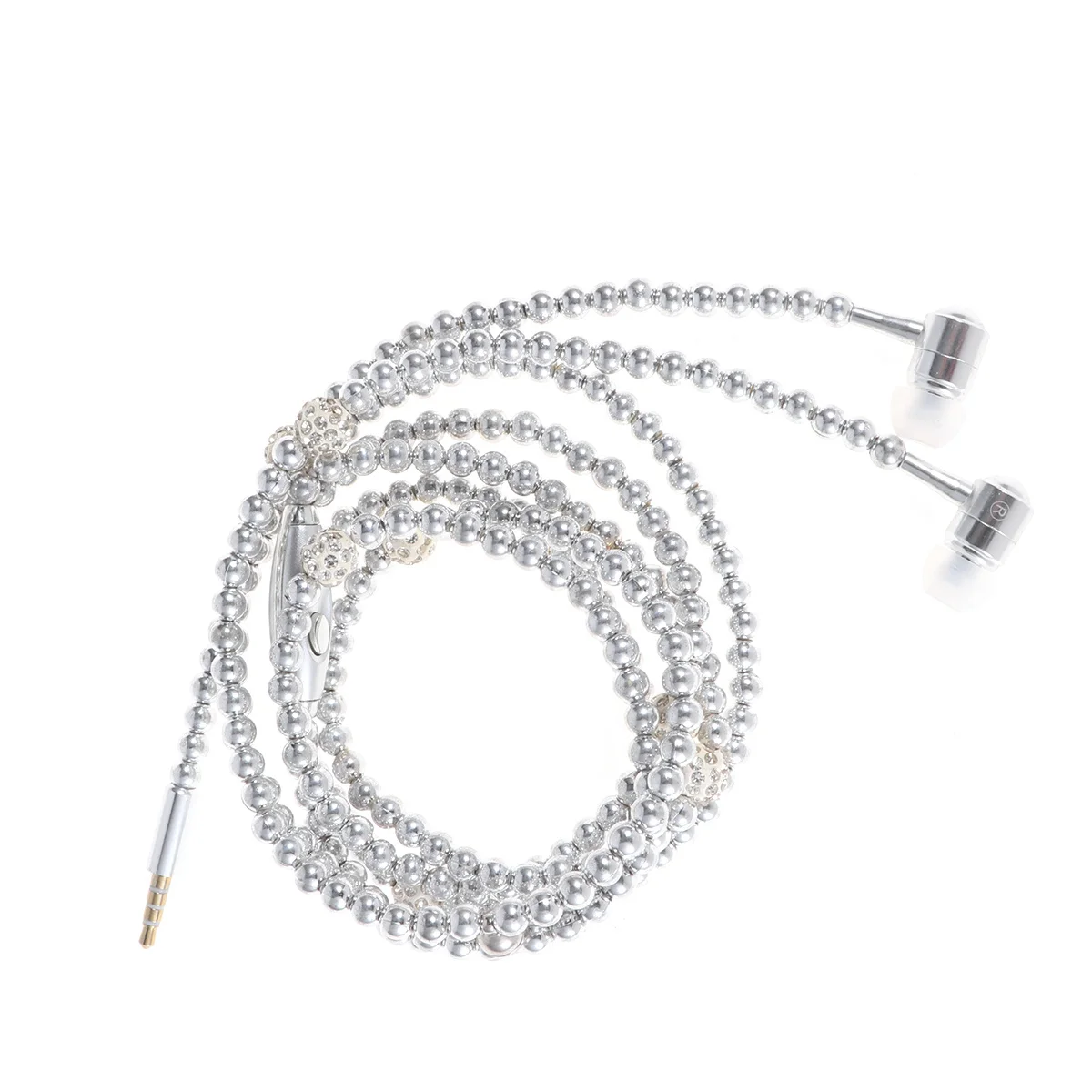 

Pearl Chain Design Wired in-Ear Headset Silver Built-in Mic -Free Earphone Noise Cancelling Earbuds for Outdoor