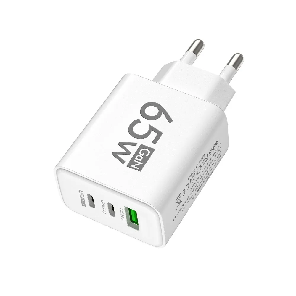 65W GaN USB Charger USB Type C Quick Charge 3.0 Fast Charging Wall Charger EU/US Plug 3 Ports for Samsung/Xiaomi/Huawei