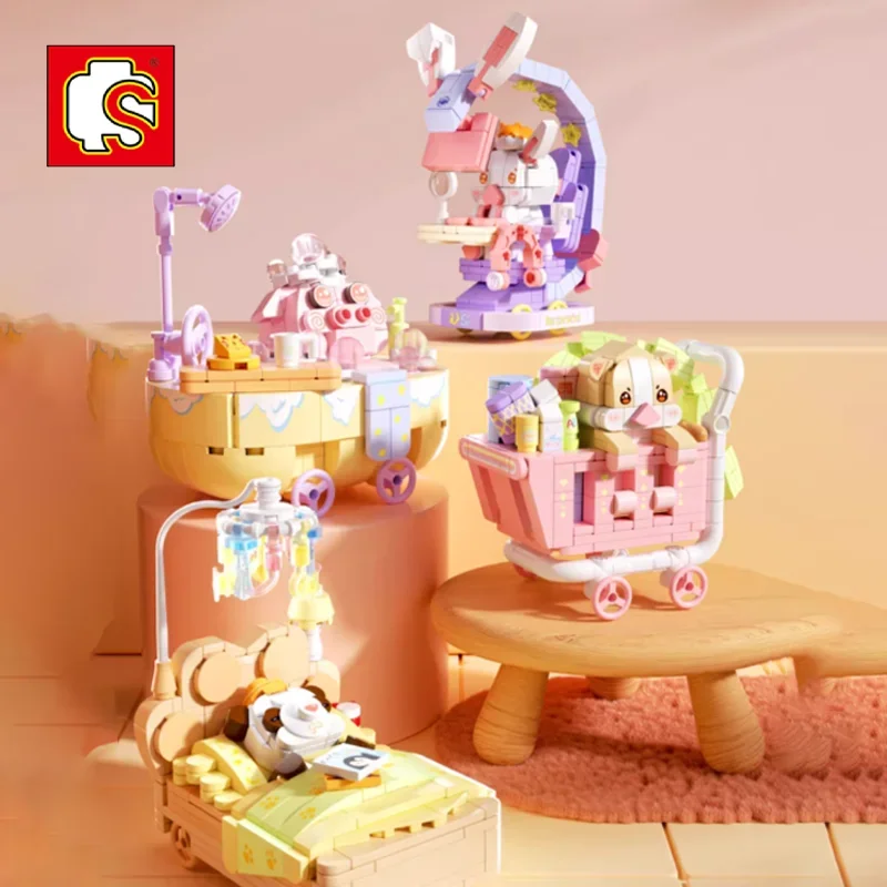 SEMBO Creative Pet Series Educational Building Block Cartoon Pig Hamster Shopping Cart Shower Simulation Modeling Holiday Gift