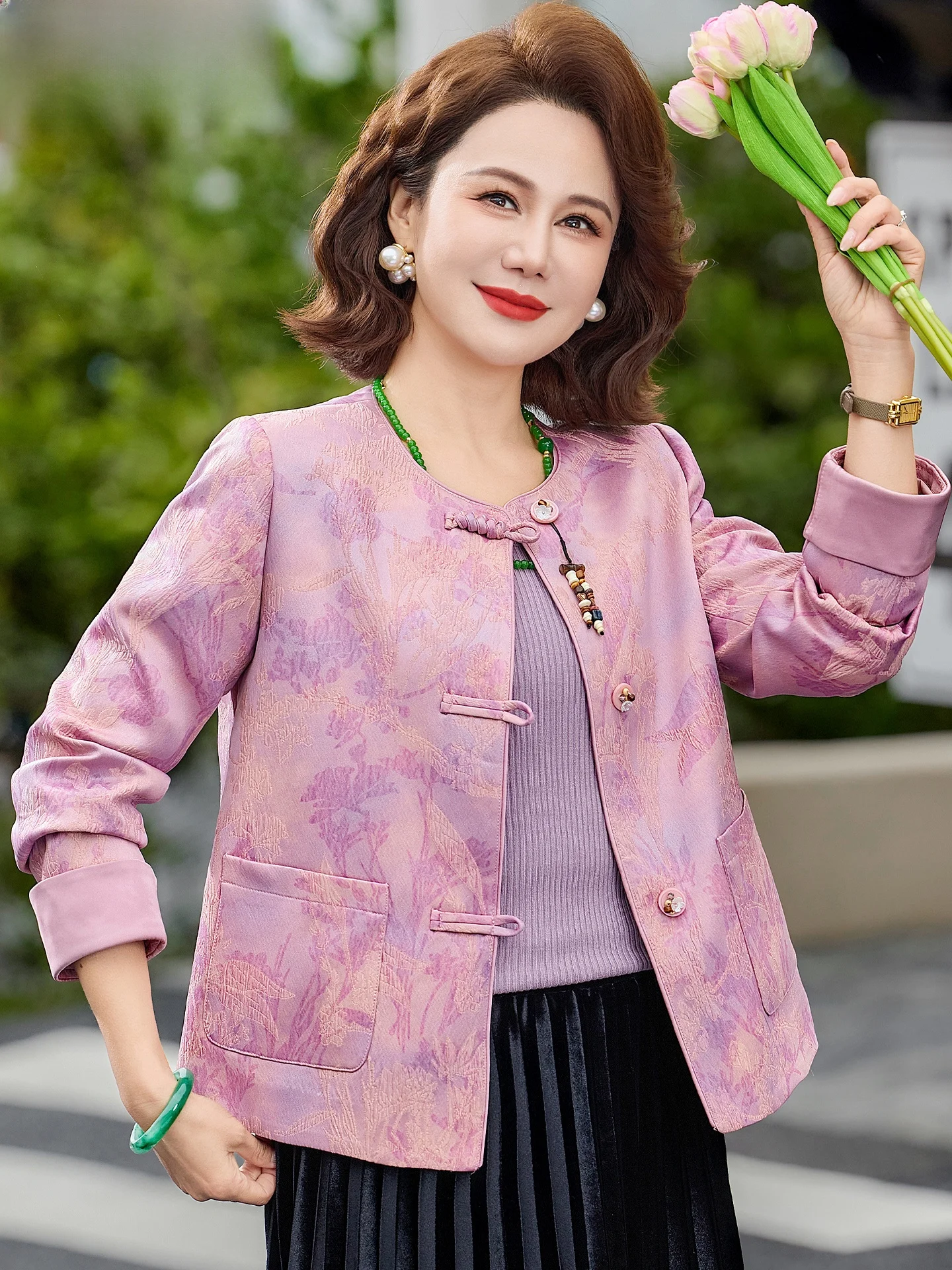 

New Chinese Sle Spring Outerwear for Middle-Aged Women Premium Feelings Faionable ort Coat Warmth Comfortable Fit