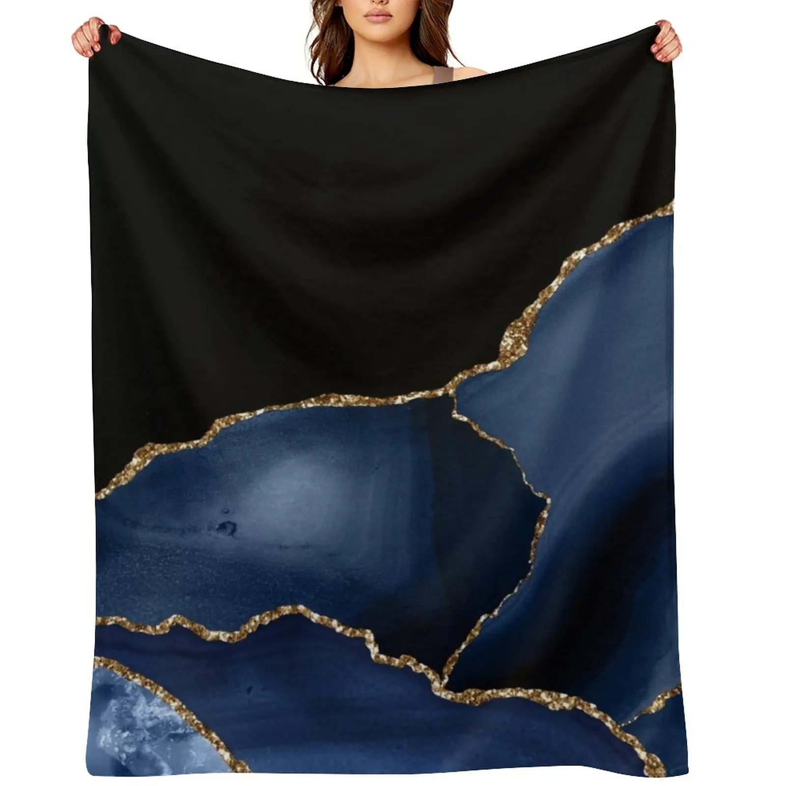 

Navy & Gold Agate Texture 03 Throw Blanket Single Hair Thin Flannels Blankets