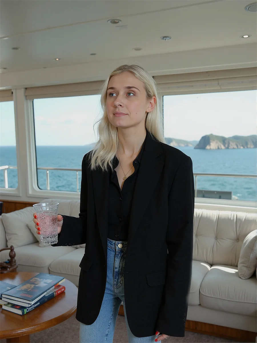 Solide einreihige klassische Blazer für Damenkleidung, strukturiertes Doodle-gefüttertes gemischtes Umarmungsfaden, schräg, akademisch, zart