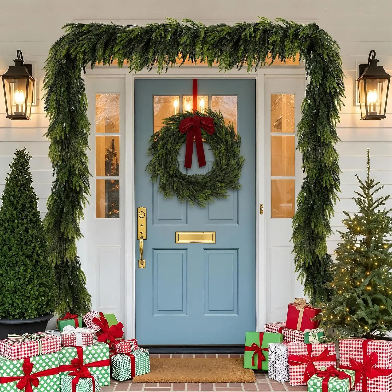6FT Christmas Norfolk Pine Garland Real Touch Pine Artificial Faux Greenery Garlands Winter Christmas Garland for Table Mantle F