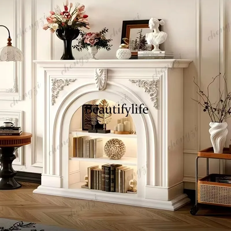 HR French cream style solid wood fireplace decorative cabinet/American retro living room fireplace fireplace porch