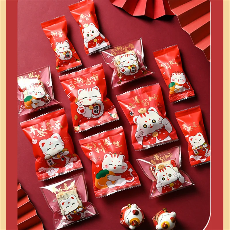 LBSISI Life 100pcs Chinese Rabbit New Year Candy Hot Seal Bags For Nougat Cookies Food Packaging Decoration 2023 Drawstring Bags