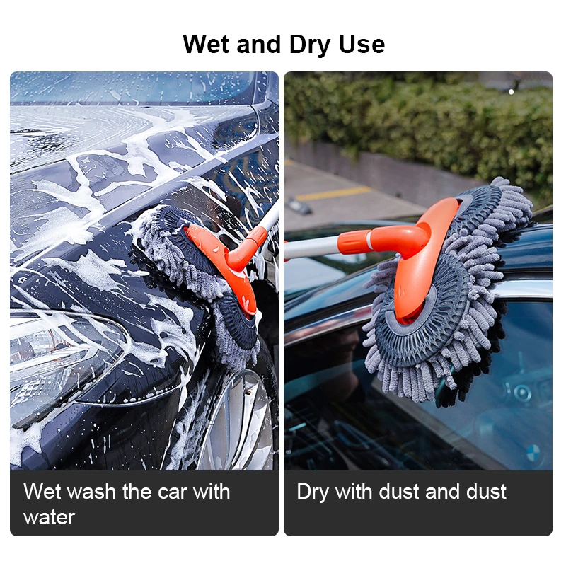 Car Wash Mop Double Brush Head Wash Brush 360° Rotation Adjustable Mop Window Wash Clean Tool Auto Cleaning Accessories