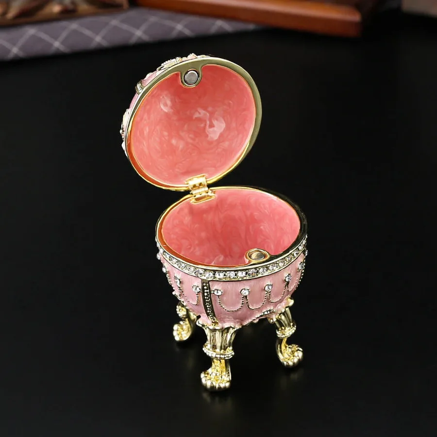 Vintage Jewelry Box with Hinged Lid Classic Egg Enamel Jewelry Box Small Treasure Chest Box Ring Holderfor Women