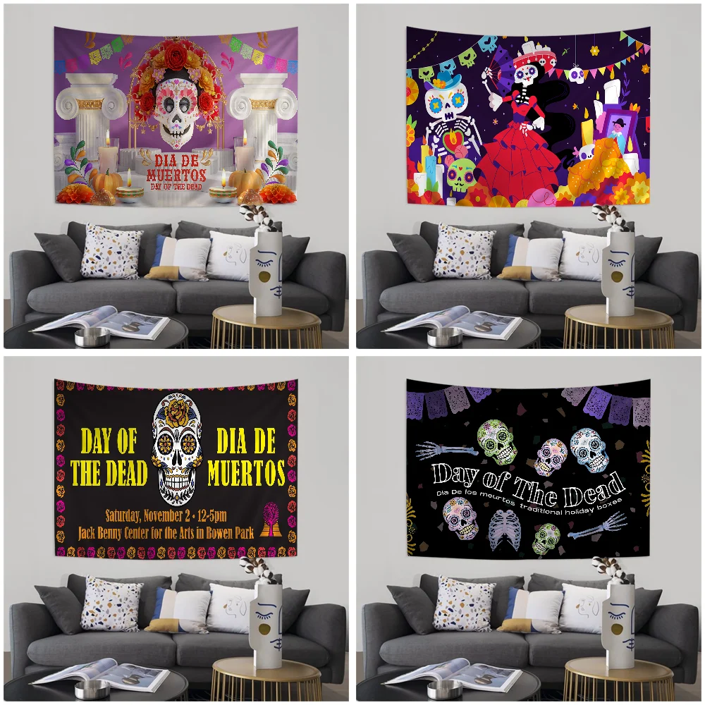 

Cartoon Mexico Day Of The Dead Anime Tapestry Indian Buddha Wall Decoration Witchcraft Bohemian Hippie Wall Hanging Sheets