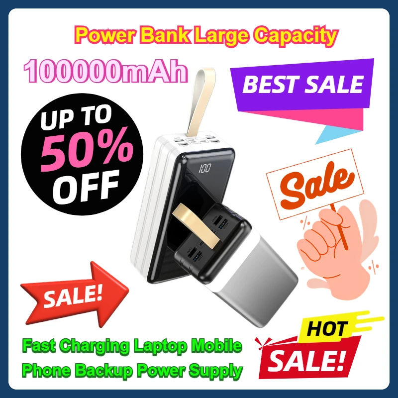 

With IOS and Android Xiaomi 100000mAh Power Bank Large Capacity Fast Charging Laptop Mobile Phone Backup Power Supply Compatible