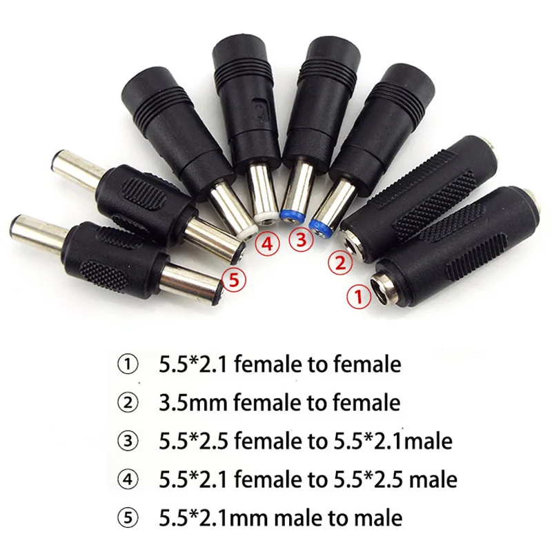 5.5x2.1mm fêmea para fêmea macho para macho 5.5x2.5mm 3.5mm dc power jack dicas macho 3.5mm 5521 conectores adaptador de tomada 5525