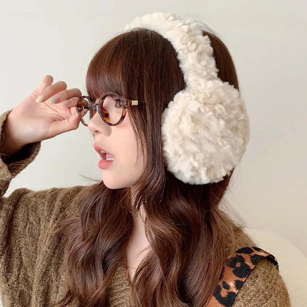 Trendy Windproof Solid Color Earmuffs Soft Foldable Ear Cover Polyester Korean Style Winter Thicken Earflap Outdoor