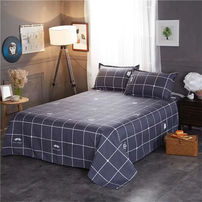 Flat Sheets Printed Washed Household Comfortable Students Queen King Size Bed Cover Breathable Single Double Bedspread Trendy