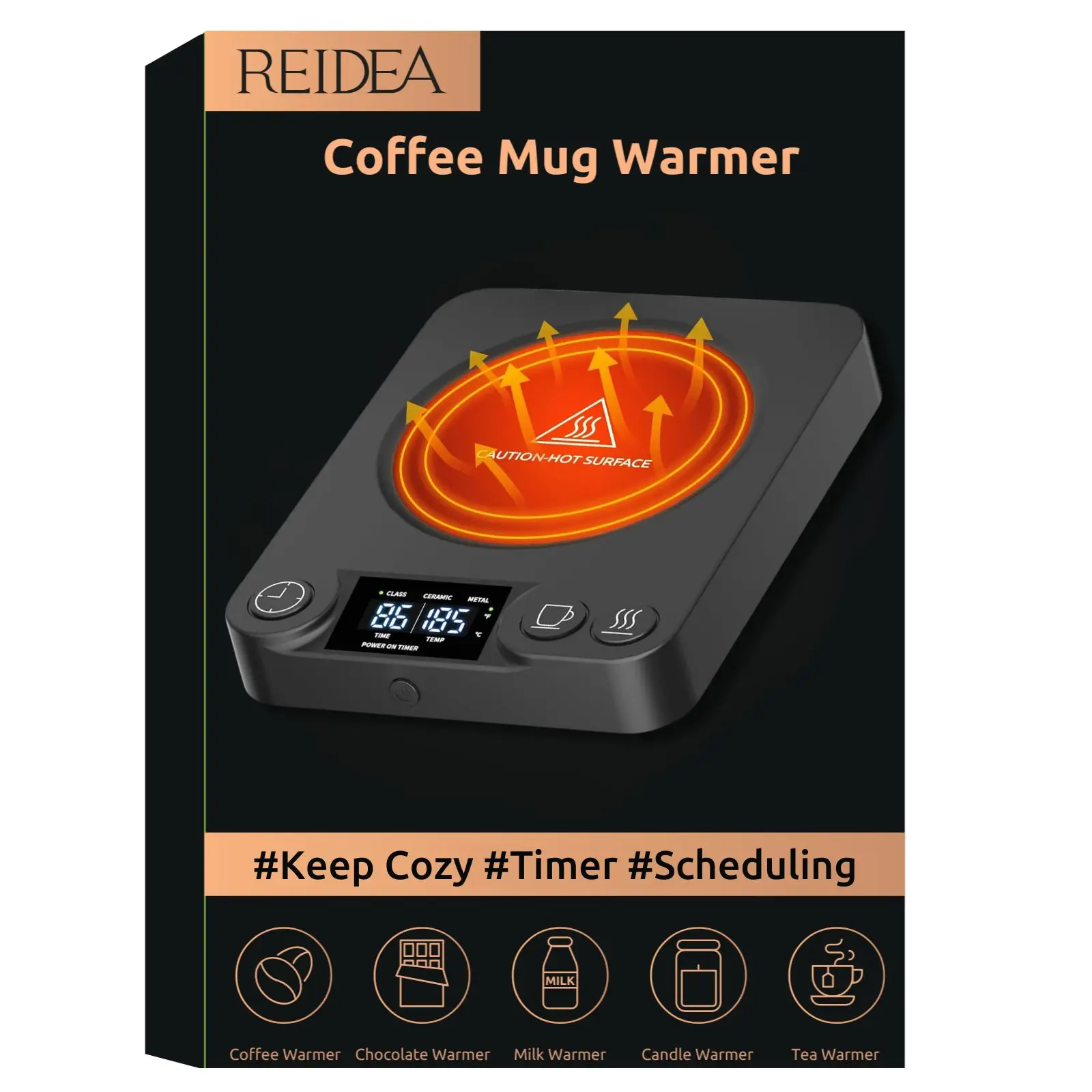 REIDEA Coffee Mug Warmer with Timer Screen 110V US Plug, 9 Temp Settings OT2244 for for Fast Heating and Insulation