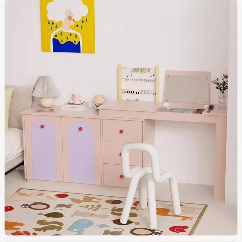 

Storage Cabinet Dresser Integrated Flip Mirror Makeup Table L-shaped Girls' Bedroom Multifunctional