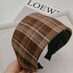 7.5 Wide-brimmed Plaid Headband  Winter Short Plush  Hairband  Makeup  Covering White Hair Headbands for Women Diadema Mujer