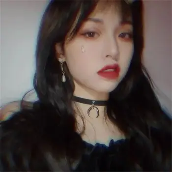 復古絲絨皮革頸鍊,女款哥德銀色月亮吊墜項圈,時尚女士酒吧派對飾品 6 最佳銷售 月亮項鍊 - №2