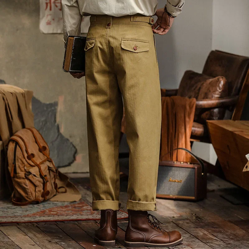 Oldyanup Light Luxury American Vintage Gurkha Straight Pant Men Casual Loose Cargo Pants Fashion Cotton Naples Overalls Trousers