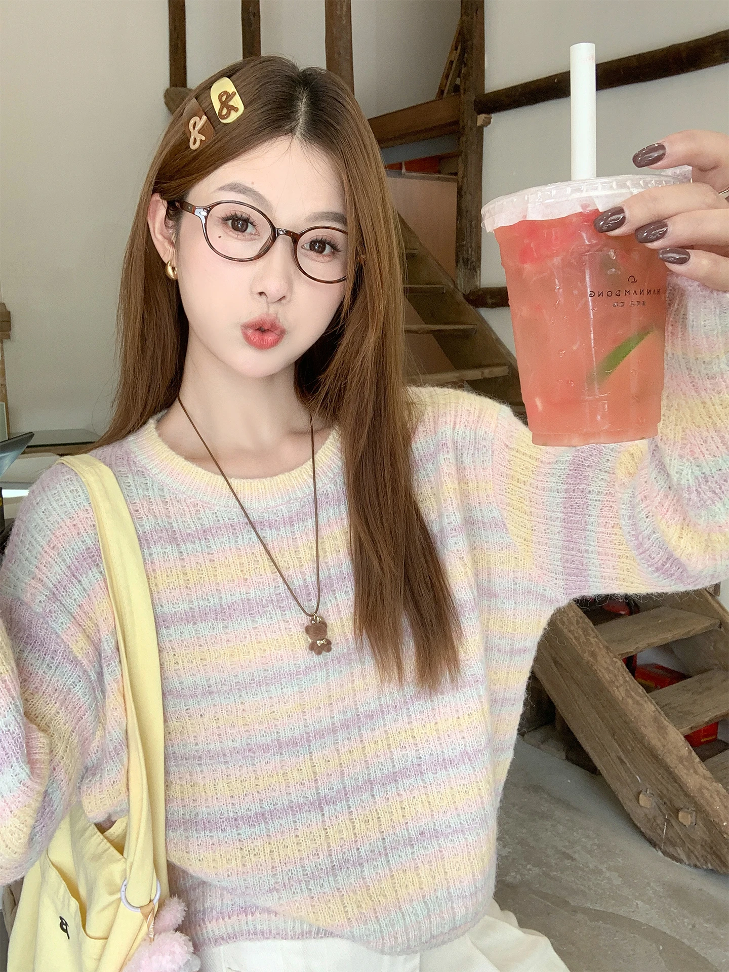 

Zeng Xiao Salt Long Sve Knitted Sweater Women's Loose Soft Striped Casual Sle Autumn Winter Faion Early Autumn Top