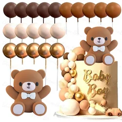21pcs Boho Bear Cake Topper Beige Brown Balls Cake Toppers for Cake Decoration Baby Shower Wedding Kids Birthday Party Decor