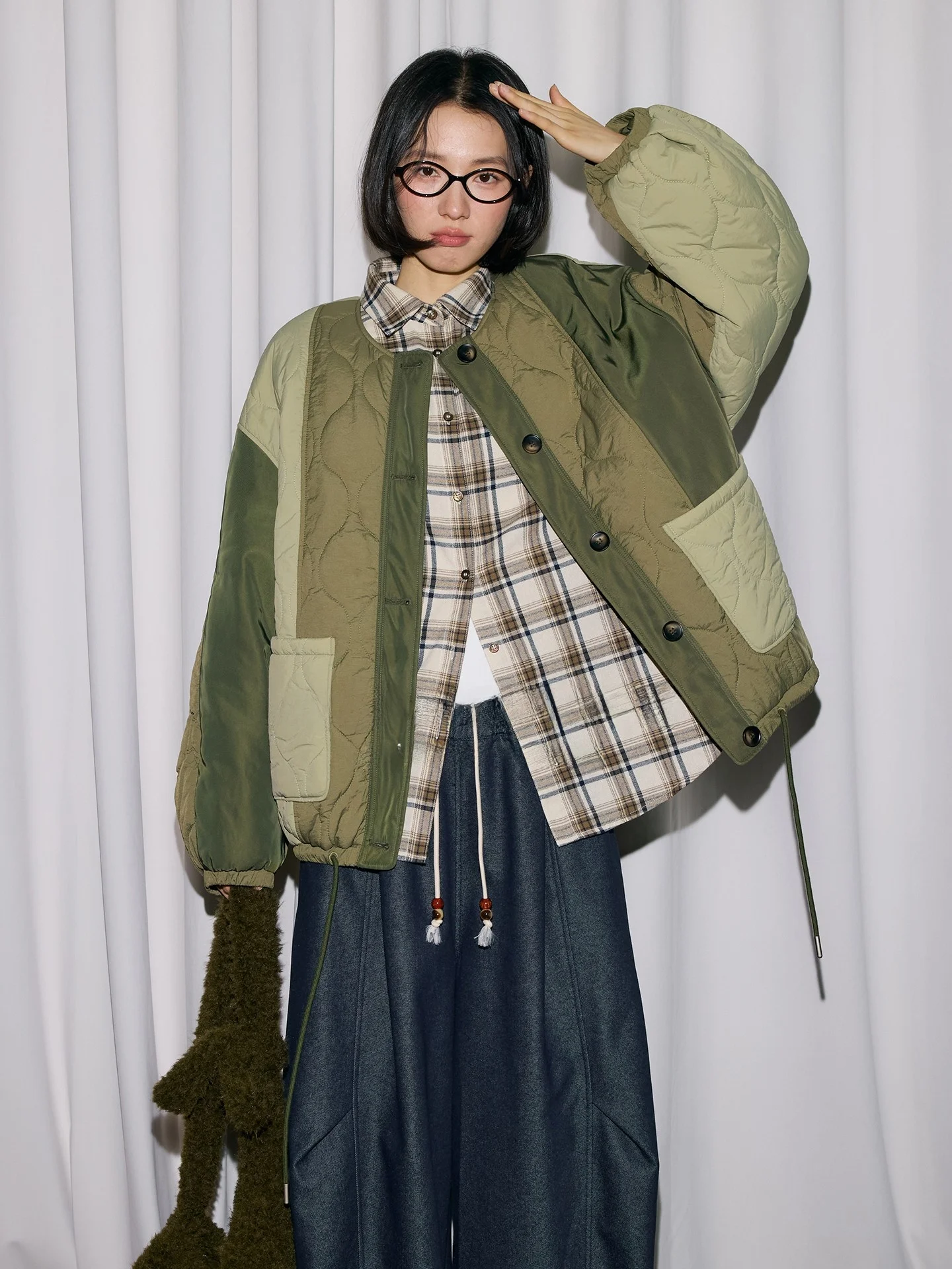 

Двусторонняя хлопковая куртка с круглым вырезом, легкая, теплая, с цветными вставками, женская, в стиле ретро, с длинными рукавами