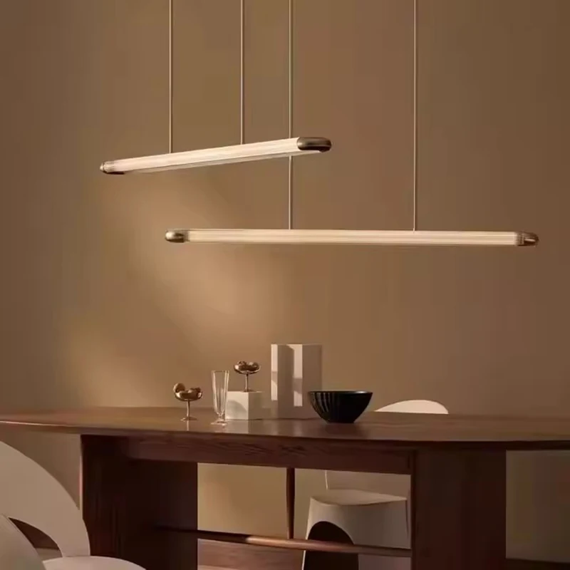 Modern Long Strip Glass Pendant Light Minimalist Linear Hanging Fixture for Kitchen Island Restaurant Bar Hotel Suspension Lamp
