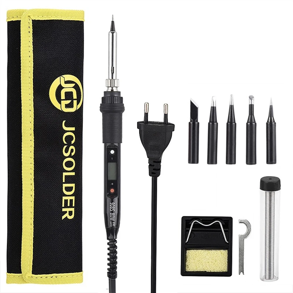 JCD 80W Soldeerbout Kit LCD Verstelbare Temperatuur 220V 110V Soldeer Lassen Solderen Tips Draad desoldeerpomp Heater