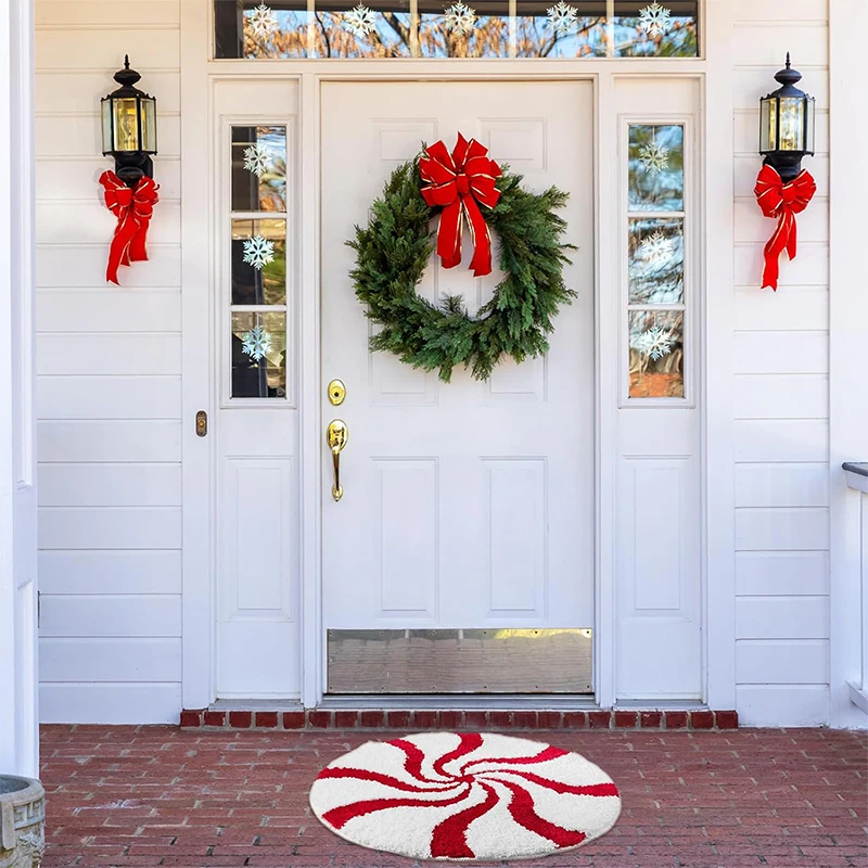 Christmas Round Rug Area Rug Red Christmas Peppermint Rug Washable Rug Indoor Carpet Decorative Circle Rug Holiday Decor