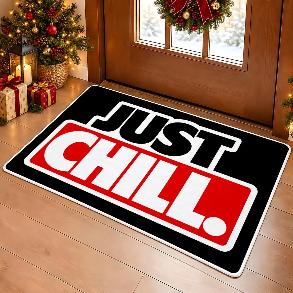 Chill Statement Artwork Floor Mat Soft Flannel Floor Mat Cloud Feel Non-slip Bath Rug Machine Washable Foam Carpet Door Mat