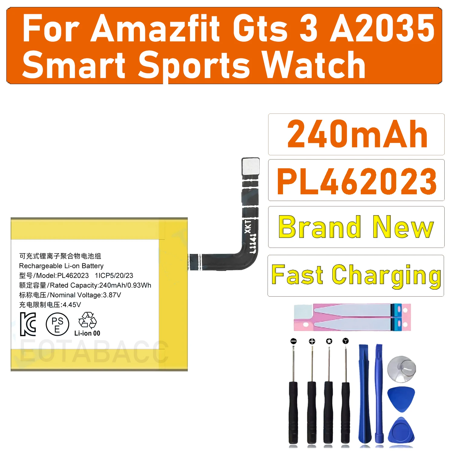 

2025 Years 240mAh PL462023 Battery for Amazfit GTS 3 A2035 Smart Sports Watch