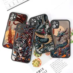 Cool Tiger Dragon Cloud Pattern Matte Case For iPhone 14 13 Pro Max 12 11 Pro SE 2020 X XS XR 7 8 Plus Luxury Fundas Clear Cover