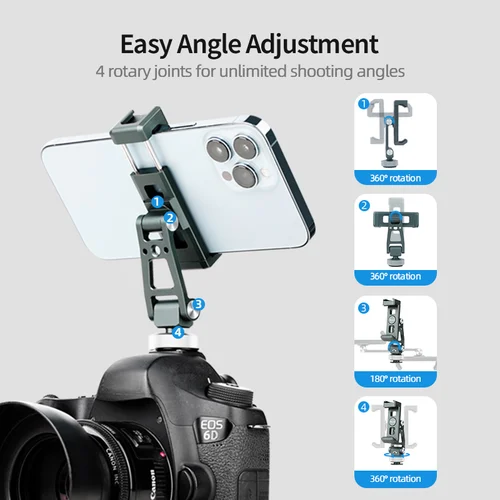 Imagen 2 del producto Soporte de teléfono de zapata fría de aluminio XILETU para estabilizador DJI RS, 360 °   Soporte HV ajustable para transmisión en vivo de monitor de cámara