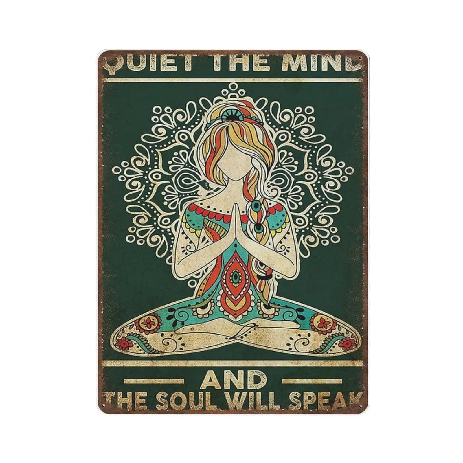 Retro Metal tin Sign，Novelty Poster，Iron Painting，Yoga Tin Sign - Quiet The Mind and The Soul Will Speak Tin Sign, Yoga Meditat