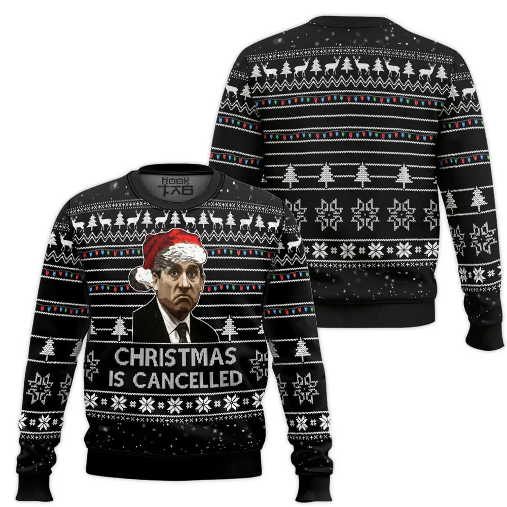 Michael Scott Santa Is Coming The Office Ugly Christmas Sweater Funny Holiday Party Pullover Sweaters for Men Women Xmas Gift