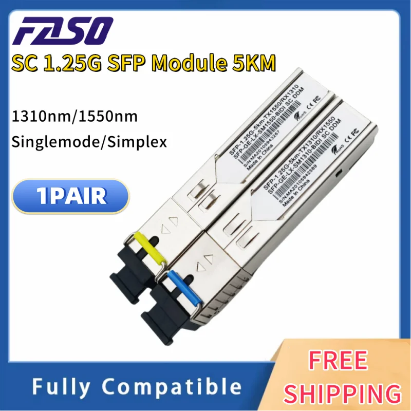 

1Pair 1.25G SFP Fiber Optical Transceiver Module For Cisco UBNT Mikrotik Netgear SC Single Mode 5KM A/B 1310/1550nm SFP Module