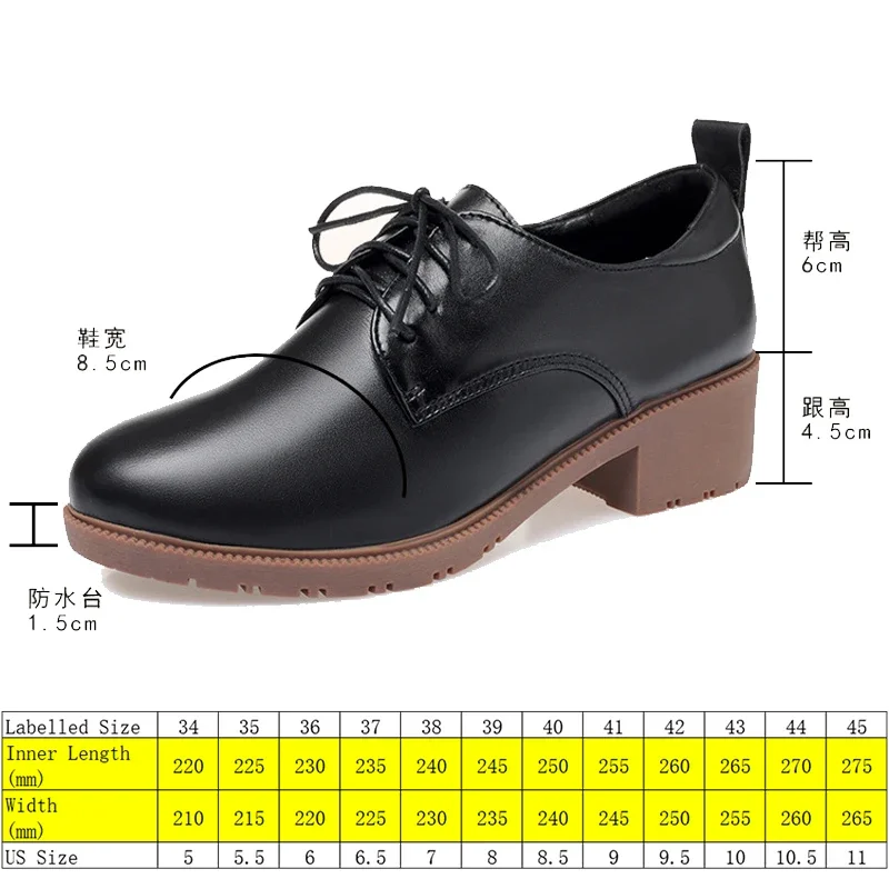 Koznoy 4,5 cm cuero genuino Natural Retro señoras verano británico tacones gruesos conciso Vintage Oxfords punta redonda zapatos de gran tamaño